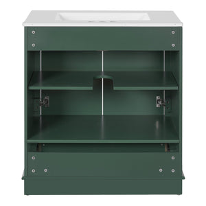 English Elm 30" Elegant Bathroom Vanity with Ceramic Sink, French-Inspired Compact Cabinet with Drawer & Shelf Green N710P317676F
