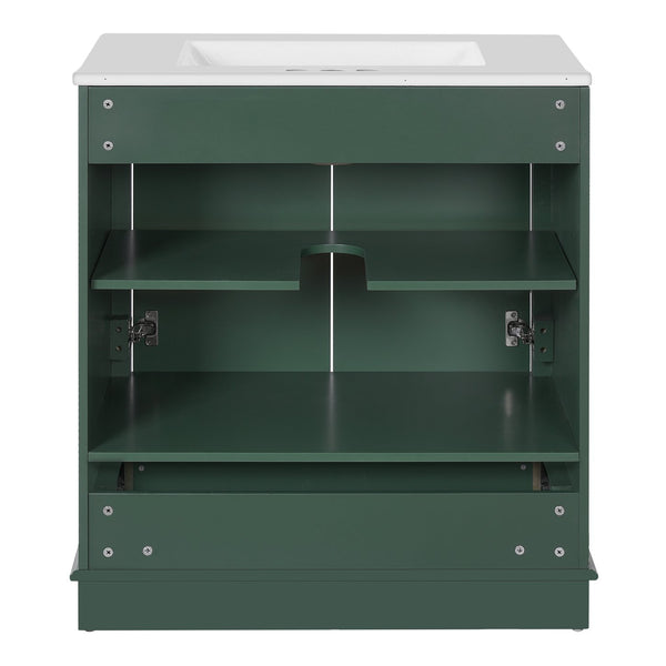 English Elm 30" Elegant Bathroom Vanity with Ceramic Sink, French-Inspired Compact Cabinet with Drawer & Shelf Green N710P317676F