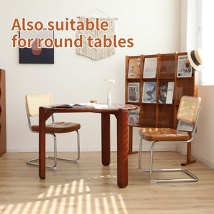 English Elm Dining Chairs Set of 4 Velvet Seat Woven Rattan Back Chrome Cantilever Frame Brown W2105S00006