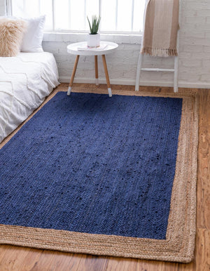 Unique Loom Natural Braided Jute Rug - Rustic Charm For Living Spaces, Durable, Eco-friendly, And Stylish Addition Navy,Blue  3142773-unique-loom