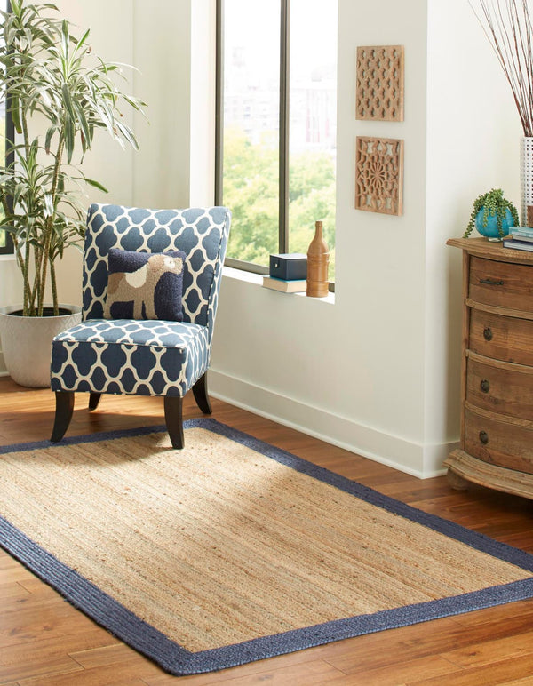 Unique Loom Navy Braided Jute Rug - Eco-friendly Accent Piece For Home Decor, Compact And Versatile Design Natural  3138936-unique-loom