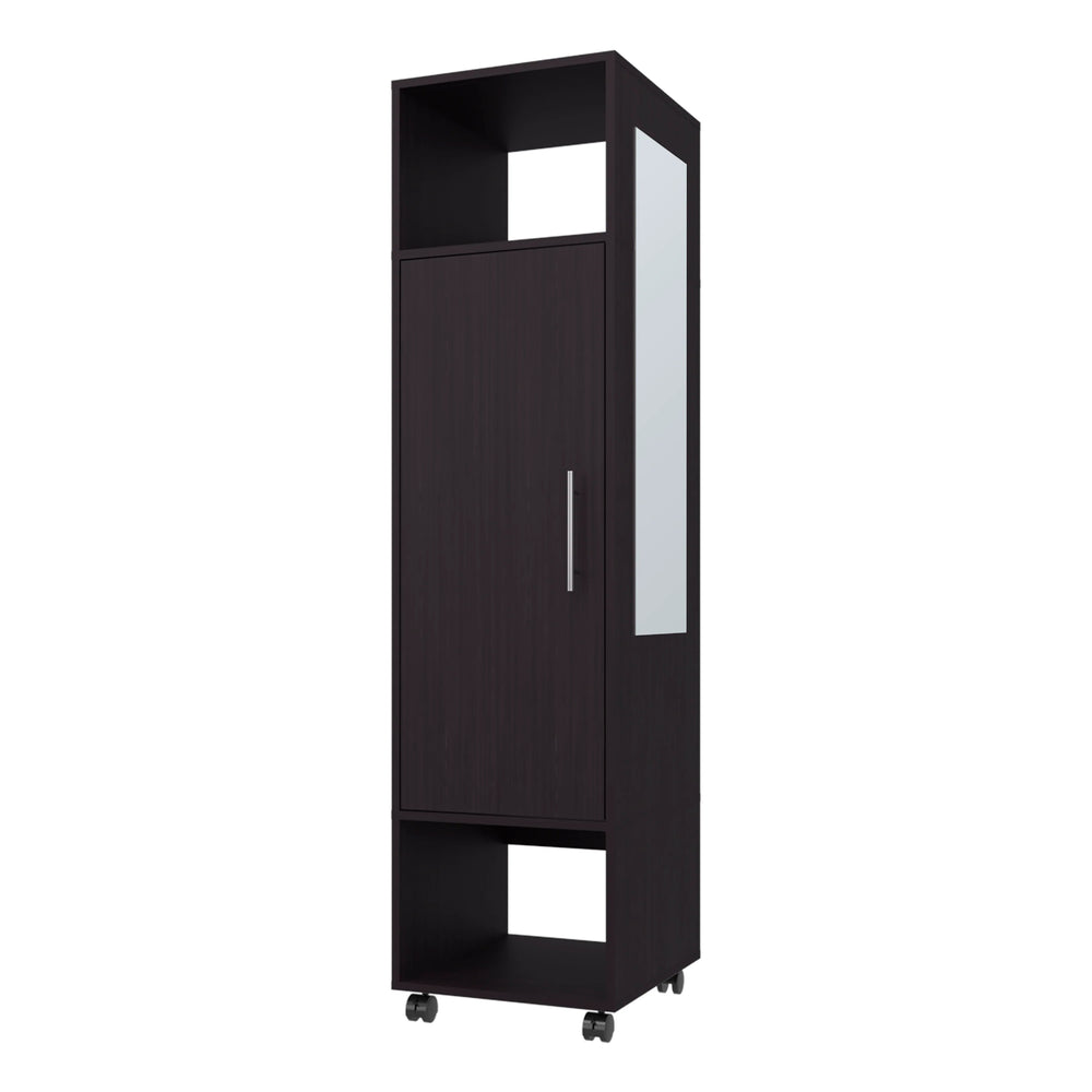 English Elm Wenge 1-Door Wardrobe with Mirror and Open Shelves, Melamine Closet for Stylish Organized Bedrooms B062P227645