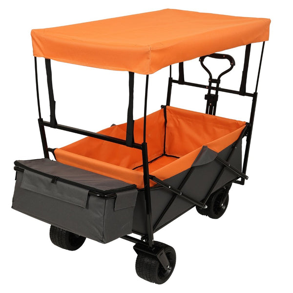 English Elm 480lbs Foldable All-terrain Wagon with Canopy Mosquito Net for Camping Outdoor Orange W2932P253227