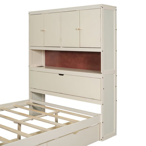 English Elm Full Size Wooden Platform Bed With Usb Charging, Storage Headboard & Elegant Drawers In Cream N820S00045K