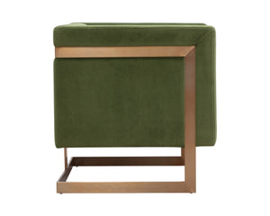 Sunpan Yvette Armchair - Exquisite Antique Brass Frame with Luxurious Velvet Upholstery for Modern Spaces Gold / Meg Olive