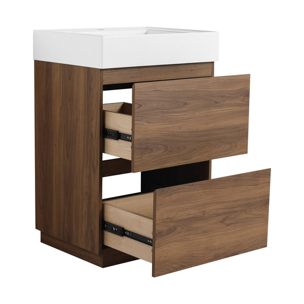English Elm 24" Modern Bathroom Vanity with Single Undermount Sink, Engineered Wood, Waterproof Finish, 2 Drawers and Pre-Drilled Faucet Hole Brown W1972S00006