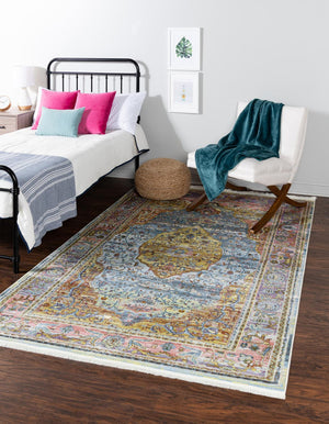 Unique Loom Light Baracoa Rug - 4' Square, Serene Coastal Design For Indoor And Outdoor Spaces, Durable Quality Blue  3153463-unique-loom