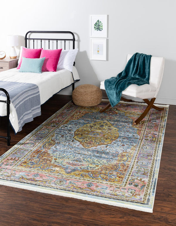 Unique Loom Light Baracoa Rug - 4' Square, Serene Coastal Design For Indoor And Outdoor Spaces, Durable Quality Blue  3153463-unique-loom