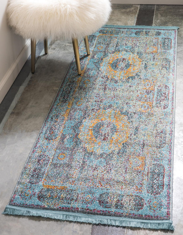 Unique Loom Blue 3' X 10' Baracoa Runner - Stylish Hallway Decor With Vibrant Color And Artistic Patterns Blue  3139715-unique-loom