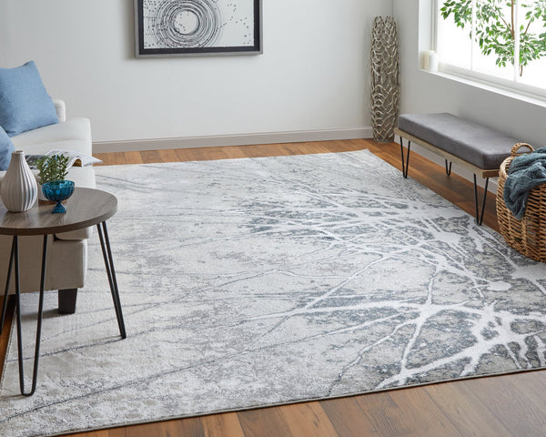 Feizy Rugs Astra Abstract Watercolor Rug – Elevate Your Space With Luxurious Metallic Designs And Soft Texture Gray,Silver,Ivory Polyester,Polypropylene Ara39l5fgryslvp18