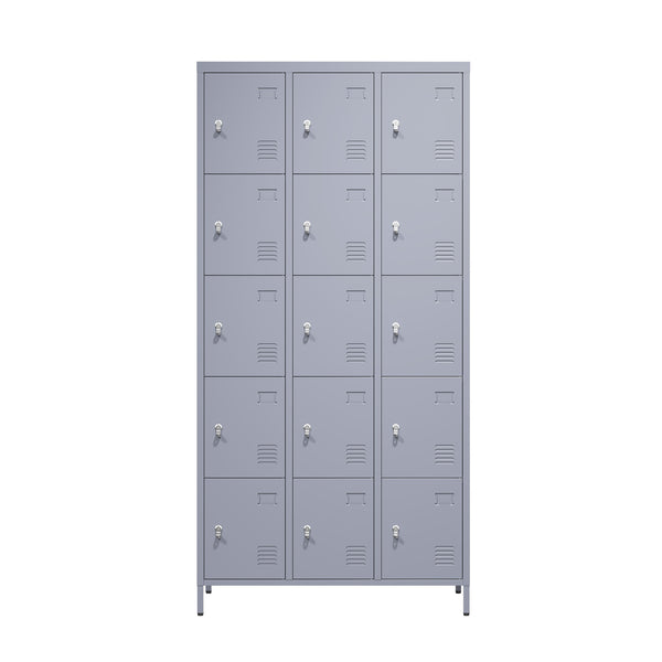 English Elm 15 Door 72"H Metal Lockers - Secure 15-Compartment Steel Storage Cabinet for Gym Office School Home T2398P282183