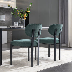 English Elm Modern Boucle Tufted Dining Chairs Set of 2 Mid-century Matte Leg Kitchen Seating Antique Green,Black W3244P296988