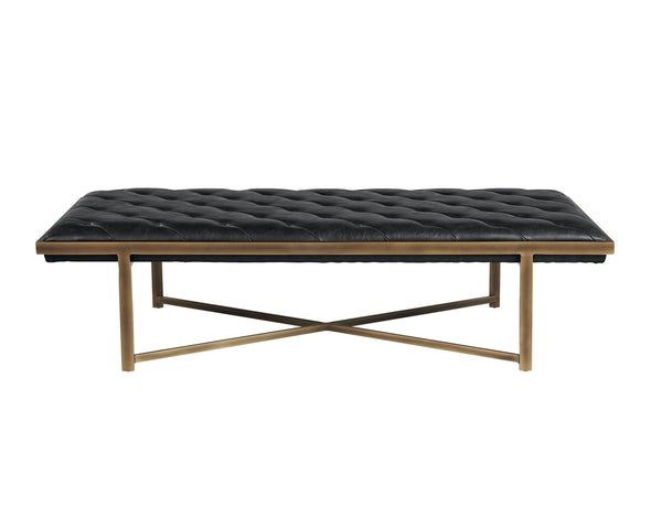 Sunpan Kayla Bench - Opulent Transitional Design with Tufted Upholstery and Elegant X-Base Frame Vintage Black