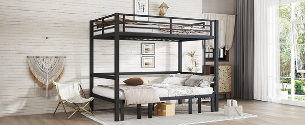 English Elm Full Metal Bunk Bed With Convertible Lower Sofa, Safety Rails & Space-Saving Design In Black Finish W1580S00207