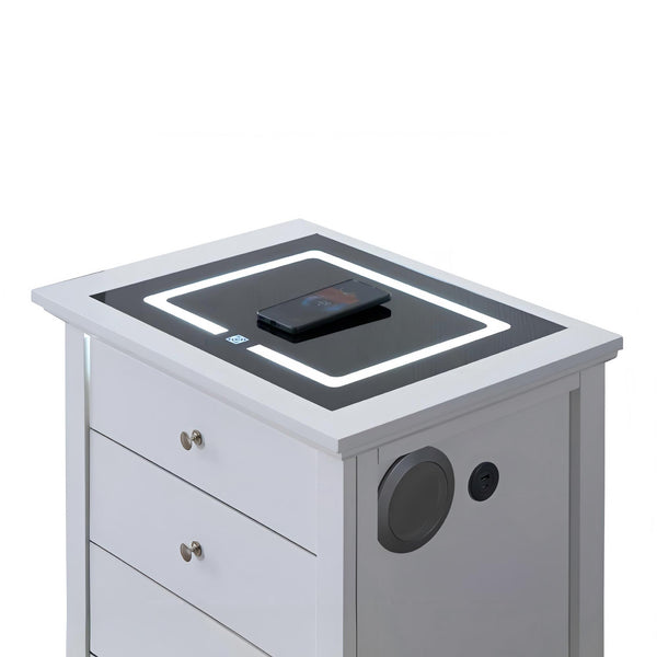 English Elm Hammond Smart 3-Drawer Nightstand White with USB Charging, Glass Top, Built-In Speakers, Dovetail Drawers B078P408787