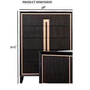 English Elm Contemporary Chic Chest with Gold Accents, Acrylic Trim, Metal Bracket Legs and Dust‑Proof Drawers Espresso 42 L x 22 W x 52 H B2741P372706