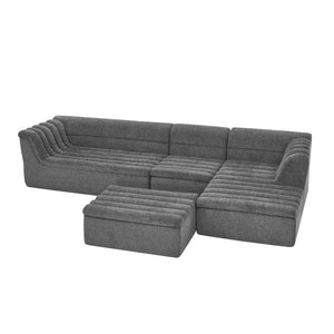 English Elm 135" U-shaped Chenille Sectional with Movable Ottoman Four Piece Modular Living Room Sofa Dark Grey W1413S00125