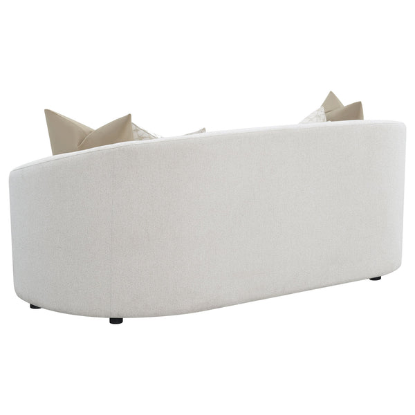 English Elm Rory Latte Bouclé Sloped Arms Sofa with Pillows — Curved Vintage Chic, Plush Comfort, 88.5"W Lounge B062P358205