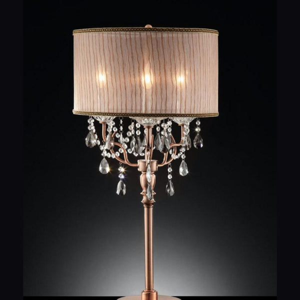 English Elm 35" Tall Table Lamp Rosie with Silvery Pink Crystal Accents, Steel Base, Elegant Fabric Shade, Luxe Glow Brown B072116222