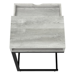 English Elm Accent C-shaped Sofa Side Table with Storage Drawer Grey Wood Grain Modern B2710P219279