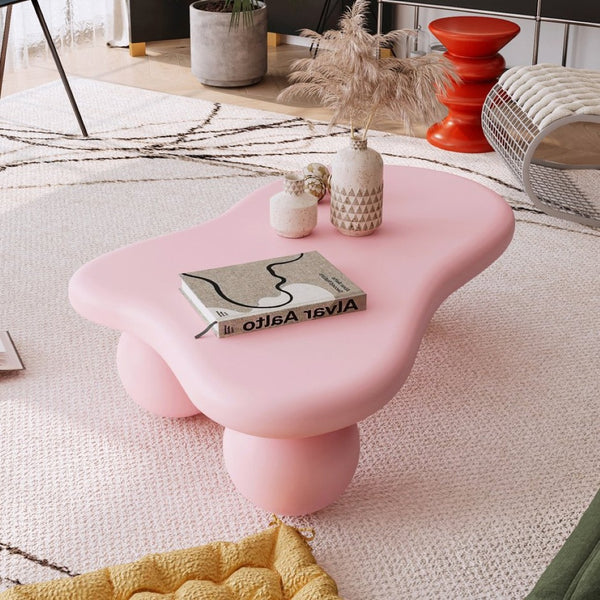 English Elm 47 Inch Organic Cloud Silhouette Coffee Table with Sculptural Ball Legs for Living Rooms Pink W1435S00019