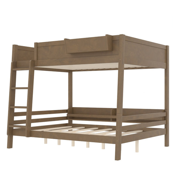 English Elm Queen Over Bunk Bed Pine Frame with Built in Shelving Detachable Vintage Style Brown W5316S00015