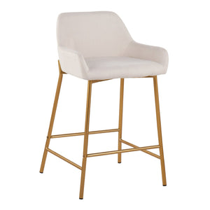 English Elm Contemporary Gold Metal and Cream Upholstered Counter Stools for Kitchen Islands Set B202S00037