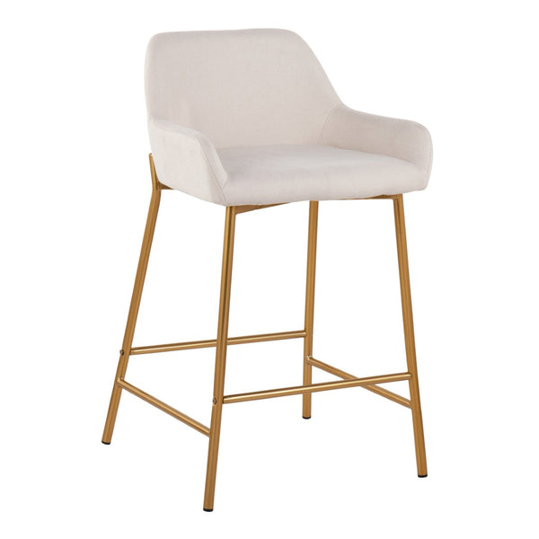 English Elm Contemporary Gold Metal and Cream Upholstered Counter Stools for Kitchen Islands Set B202S00037