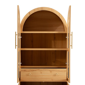 English Elm K&k Arched Farmhouse Pantry Cabinet Glass Doors Hidden Drawer Two Tone Kitchen Storage Natural N707S288969Y
