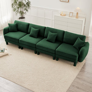 English Elm Boucle 4-Seater Sofa With Sculptural Shell Armrests & Soft Boucle Fabric In Elegant Green Color W3041S00311