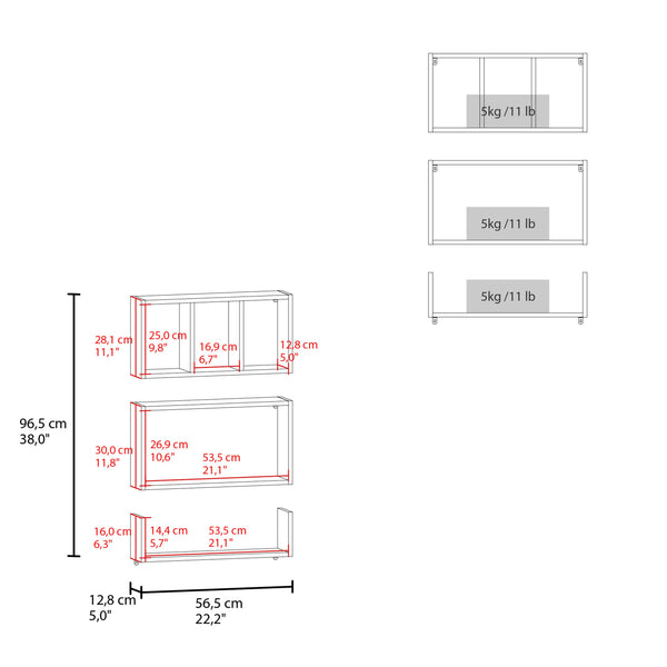 English Elm Trego Floating Wall Shelves Set of 3 — Modern White Engineered Wood, Sleek Space‑Saving Display & Storage B200P362028