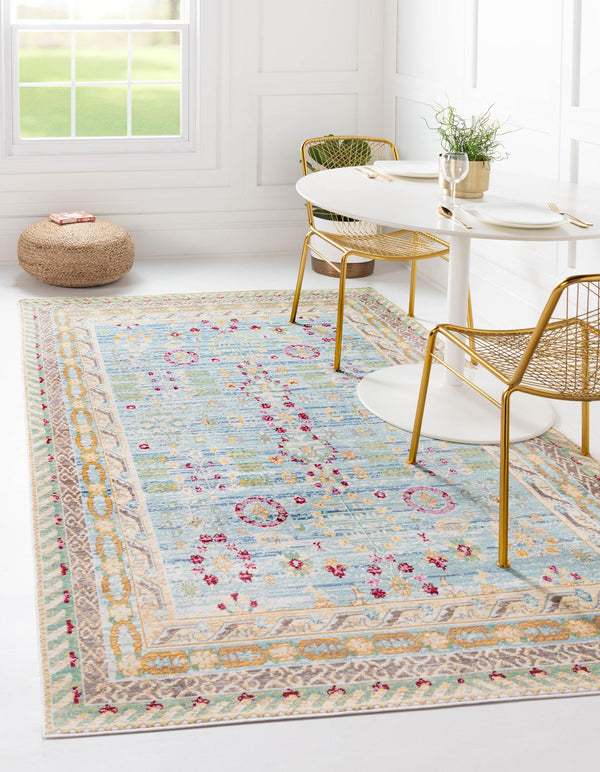 Unique Loom Beige Elegant 4x6 Rug From Austin Collection - Timeless Design For Any Home Interior Style Blue  3134249-unique-loom