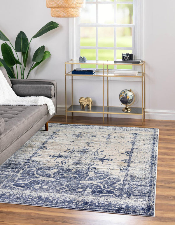Unique Loom Gray Asheville Collection Area Rug - Elegant 5' X 8' Design For Living Rooms Or Bedrooms Decor Navy,Blue  3141760-unique-loom