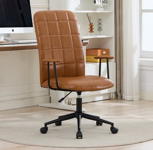 English Elm Antique Pu Leather High Back Office Chair with Swivel Gas Lift and Padded Armrests Antique Brown W3149S00005