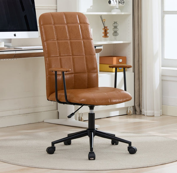 English Elm Antique Pu Leather High Back Office Chair with Swivel Gas Lift and Padded Armrests Antique Brown W3149S00005