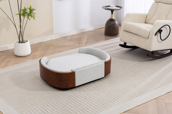English Elm Scandinavian Elevated Dog Bed Luxury Pet Sofa with Walnut Bent Wood Back Velvet Gray, Large Size W794P366327