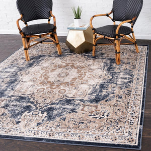 Unique Loom Gray Chateau Round Rug - Elegant 5-foot Diameter Design For Sophisticated Living Spaces & Comfort Dark Blue  3166422-unique-loom