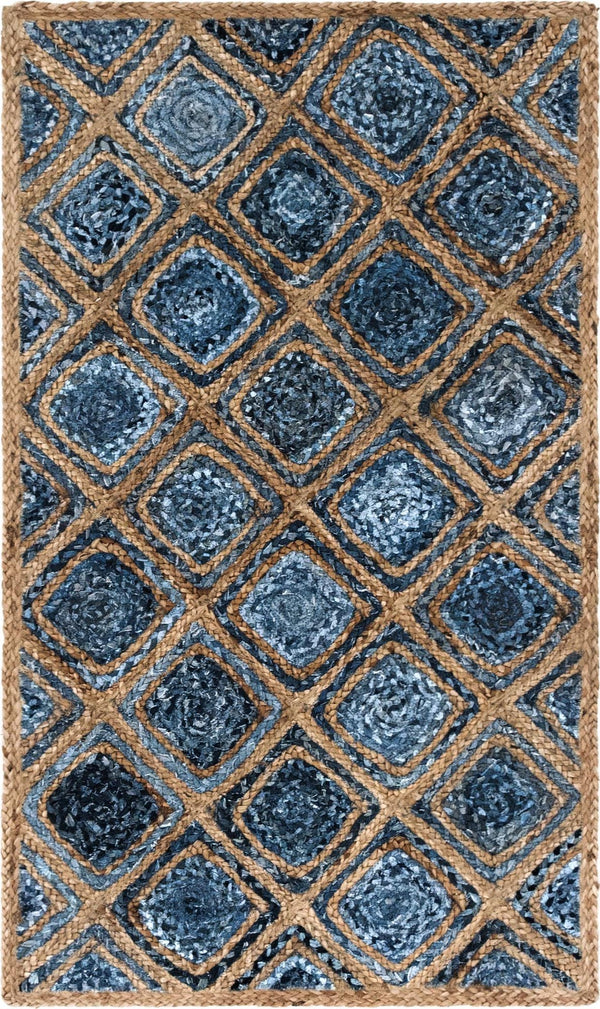 Unique Loom Natural Braided Jute Rug - Rustic Charm For Living Spaces, Durable, Eco-friendly, And Stylish Addition Blue  3142753-unique-loom
