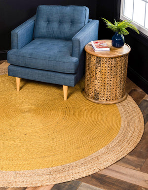 Unique Loom Natural Braided Jute Rug - Rustic Charm For Living Spaces, Durable, Eco-friendly, And Stylish Addition Yellow  3142790-unique-loom
