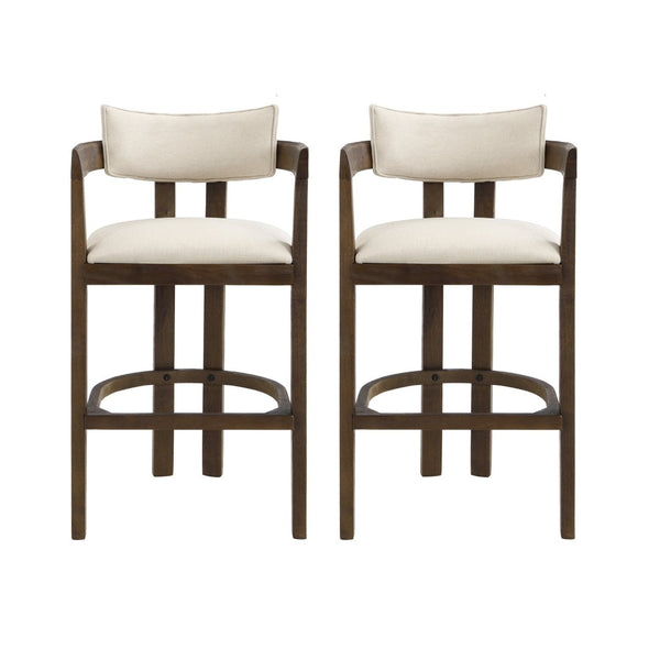 English Elm 30" Rubberwood Upholstered Barstools with Arms Mid-century Style for Kitchen Island Set of 2 Beige,Walnut N771P361772T