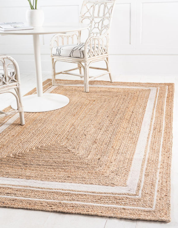 Unique Loom Natural Braided Jute Rug - Textured Earthy Design For Casual And Coastal Home Interiors, 2' X 3'1" Natural,White  3142889-unique-loom