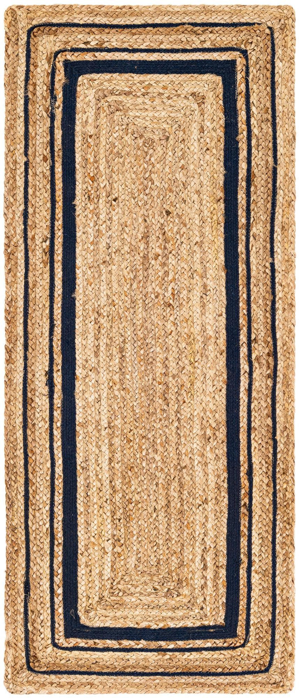 Unique Loom Natural Braided Jute Rug - Textured Earthy Design For Casual And Coastal Home Interiors, 2' X 3'1" Natural,Navy,Blue  3142899-unique-loom