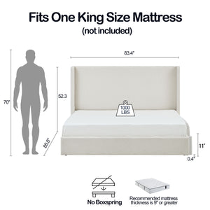 English Elm Carmen Boucle Upholstered Wingback Bed with 52.3" High Headboard, Modern Minimalist Platform Frame Ivory B083P358535