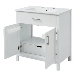 English Elm 30-Inch Bathroom Vanity With Ceramic Sink And Storage - Ideal For Space-Saving Small Bathrooms! WF530809AAK