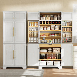 English Elm K&k Farmhouse Pantry Cabinet Tall Freestanding Kitchen Storage with Drawers Shelves White N707P356567W