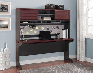 English Elm Pursuit Wall Hutch with Open Cubbies Sliding Doors and Pin Board for Home Office B2733P444605