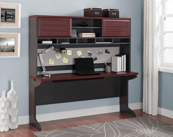 English Elm Pursuit Wall Hutch with Open Cubbies Sliding Doors and Pin Board for Home Office B2733P444605