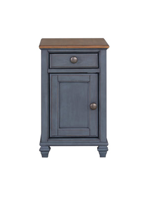 English Elm Americana Chairside End Table Rubberwood Build Distressed Finish with Usb Port Storage B108P193076