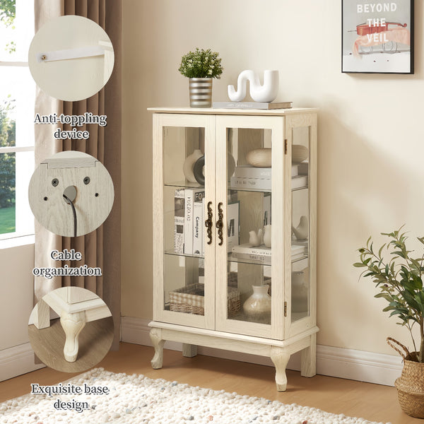 English Elm 2 Doors Curio Cabinet - Elegant Lighted Display With Glass, Mirrored Back, Adjustable Shelves & More! W2275P178894