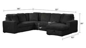English Elm Grande Modern Sectional Sofa with Sleeper, Built-In Storage & USB Charging — Plush Contemporary Comfort Black B009S01921
